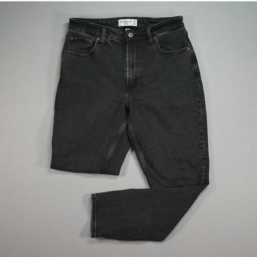 Abercrombie &‎ Fitch The 90s Straight High Rise Jeans Womens 27 Black Wash Denim